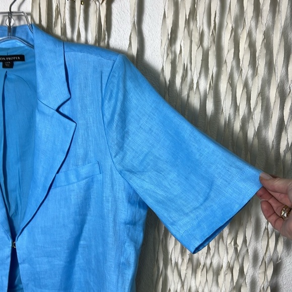 Boston Proper Modern Length Elbow Sleeve Linen Blazer in Blue Topaz NWOT M - Picture 3 of 16